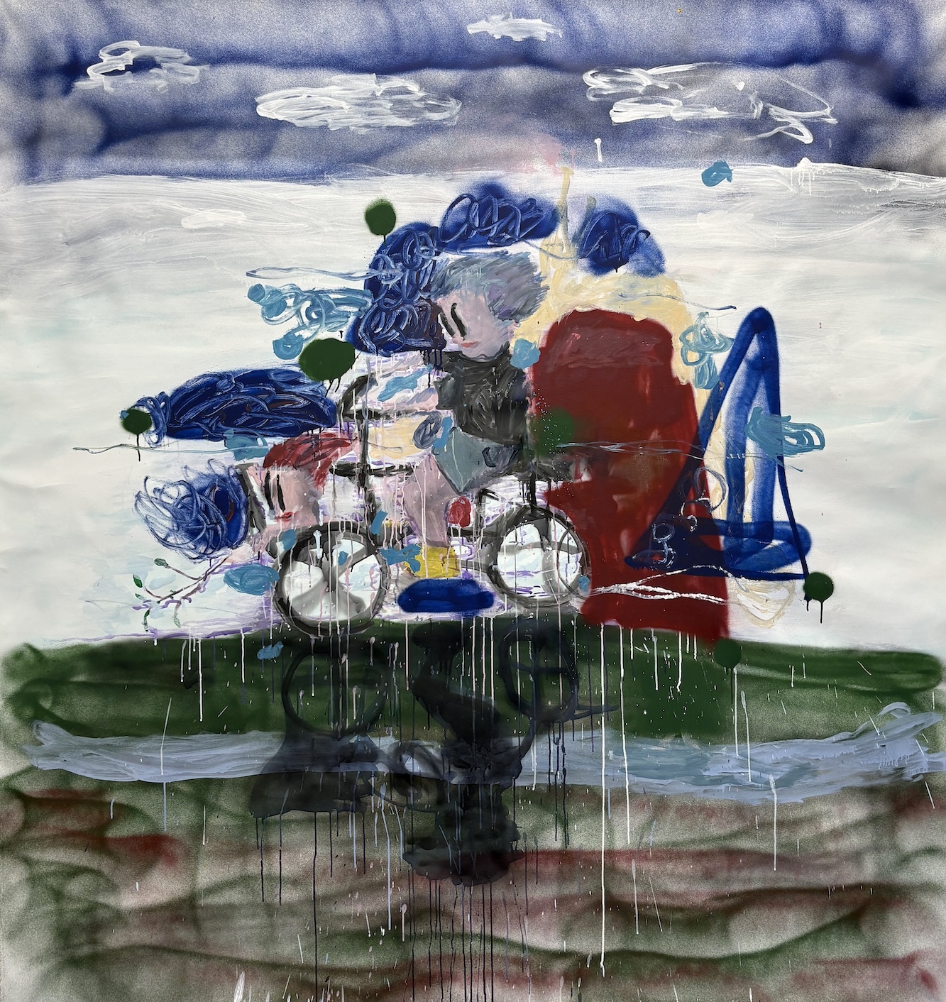 Another Master Piece about being late again by Georg Óskar. 215 x 195 cm, oil, acrylic and spray on canvas.