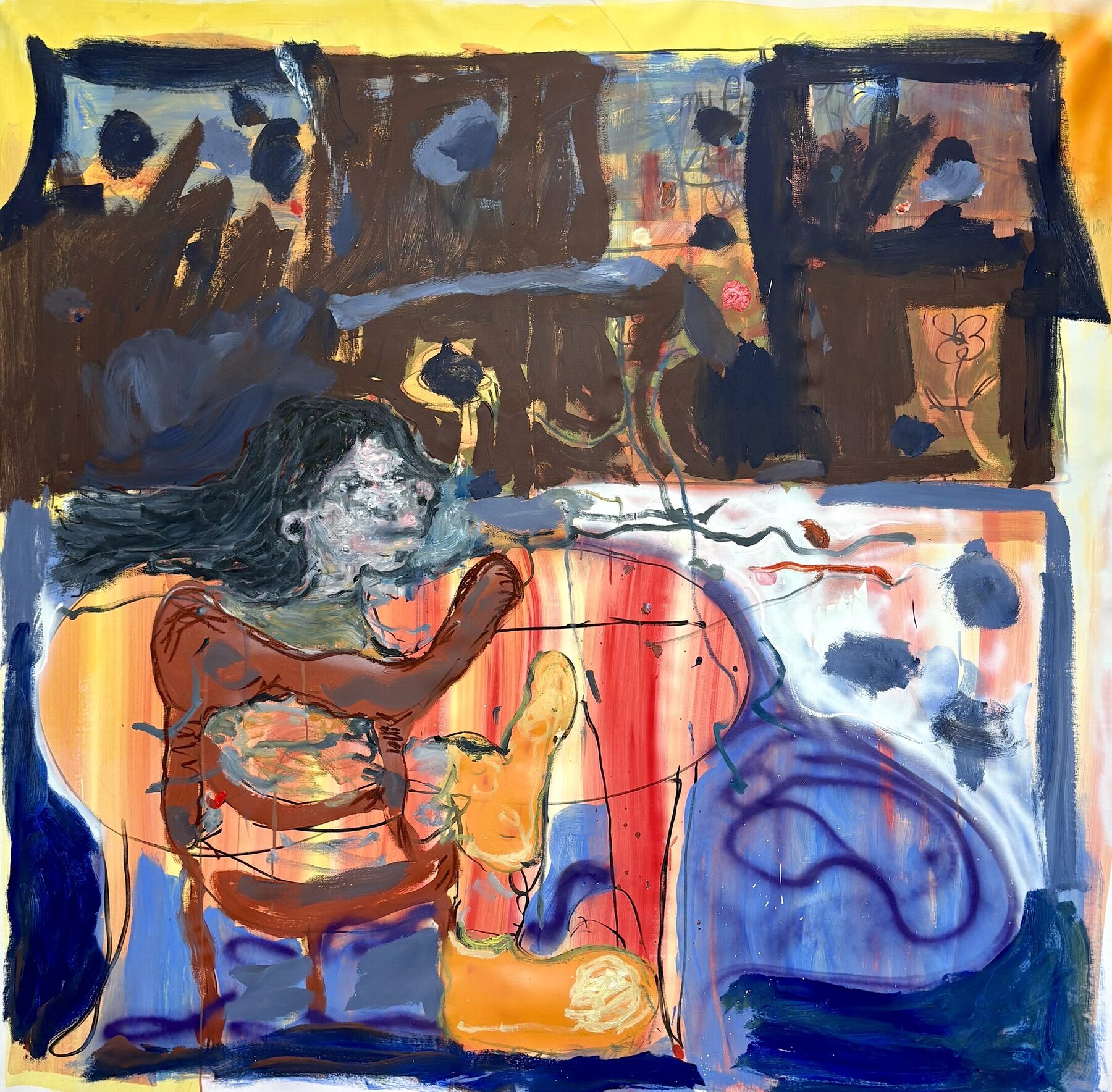 No. 4 in Flat Major by Georg Óskar. 195 x 195 cm, oil, acrylic and spray on canvas, 2026.