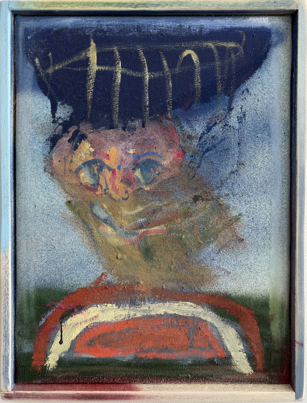 Portrait of the Sky by Georg Óskar. 40 x 45 cm, oil and spray on canvas, 2026.