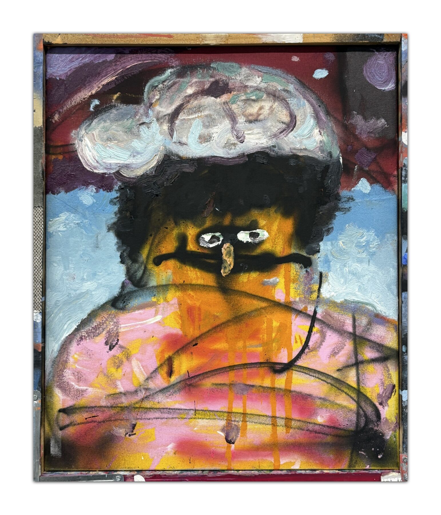 Smile After Lighting by Georg Óskar. 60 x 50 cm, spray and oil on canvas, 2026.