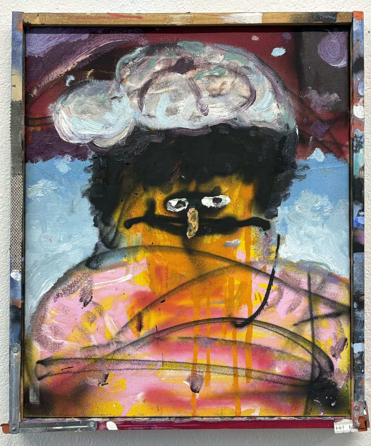 Smile After Lighting by Georg Óskar. 60 x 50 cm, spray and oil on canvas + artist frame, 2026.