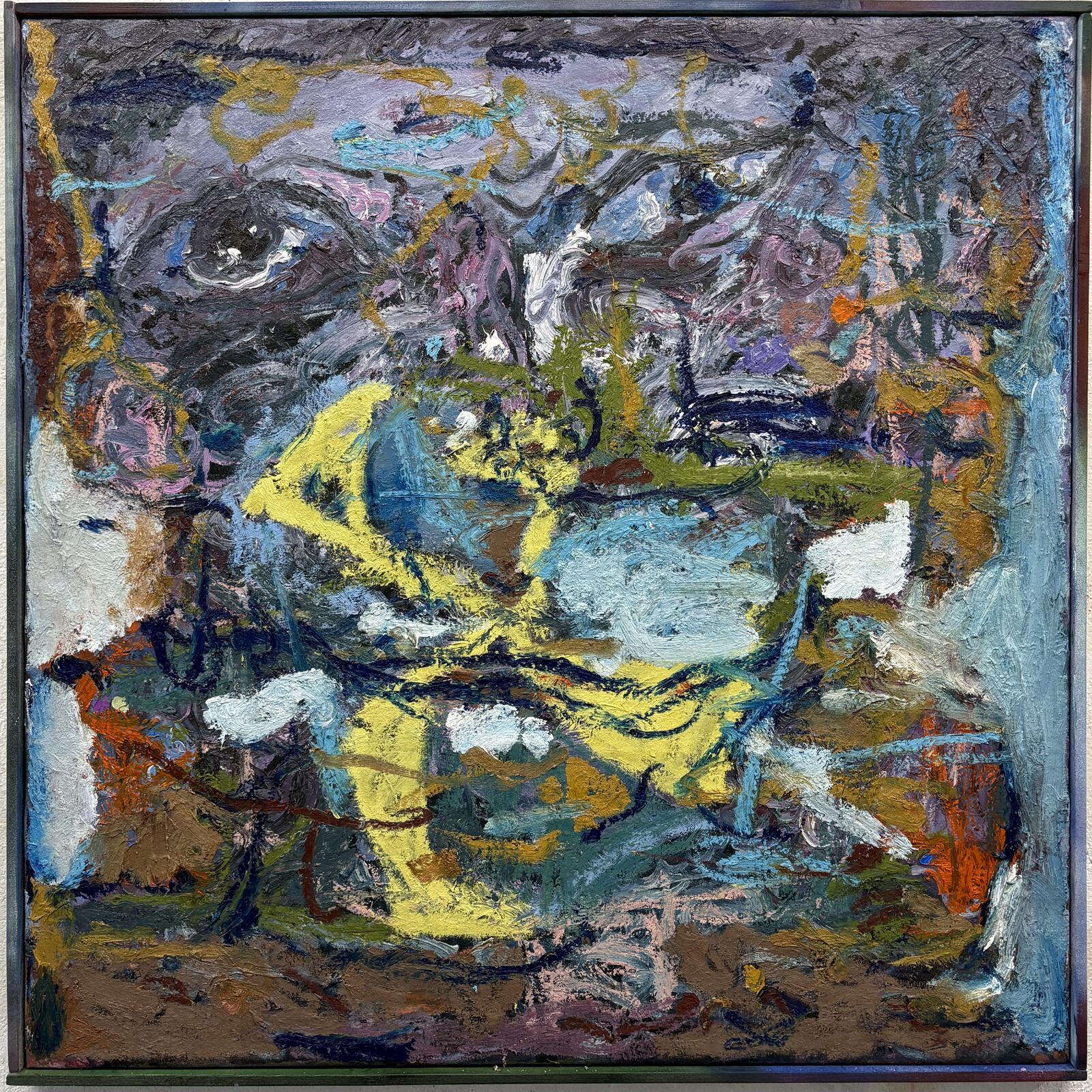 somewhere moved the horizone again by Georg Óskar. 100 x 100 cm, oil on canvas, 2026.