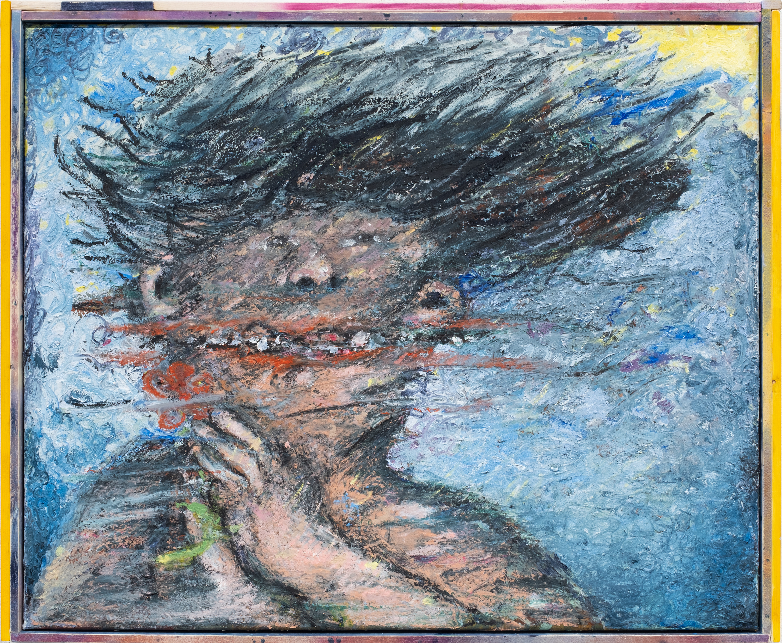 The end in reverse by Georg Óskar. 74x90cm, oil, beewax on canvas, 2026.